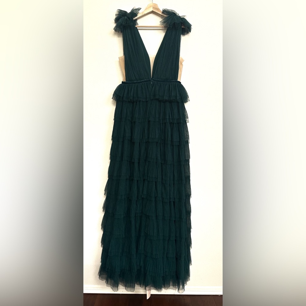 NWT SAU LEE Sabrina Tulle Ruffle Gown in Emerald Green Size 10 - Picture 10 of 16